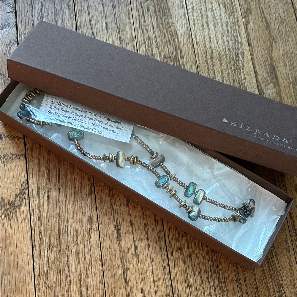 Silpada Shell, Bronze Seed Bead, Brass and Sterling Silver Necklace